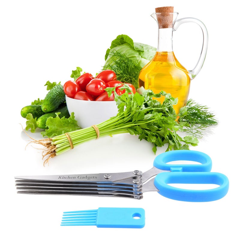Kitchen Gadgets Herb Scissors - with Kitchen Gadgets Retail Package - Multipurpose Kitchen Shears - 5 Extremely Sharp Stainless Steel Blades - Handy Cleaning Comb - Multi Blade - Time-Saving - Chop Herbs - Image 5